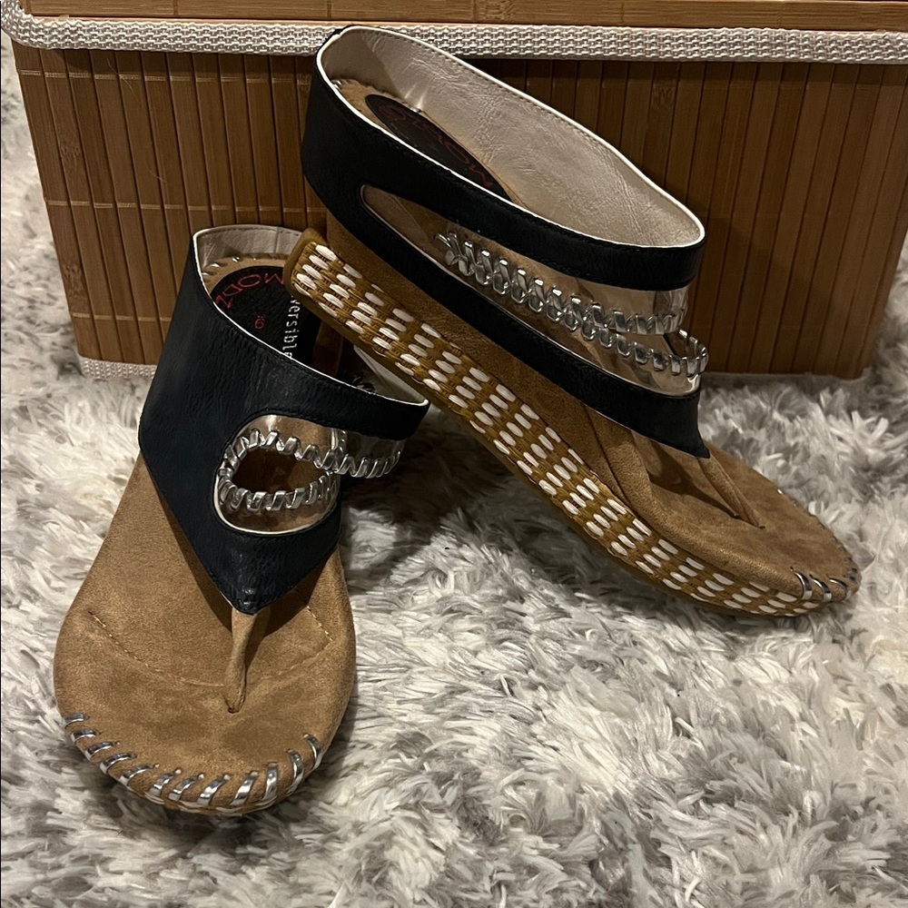 Elegant Blue/White Reversible Strap Women's Sandals